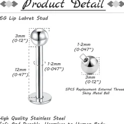 Gojewen 12er Lippenpiercing Stecker 1,2mm Chirurgenstahl Labret Helix Tragus