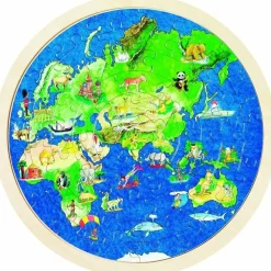 Goki Doppelseitiges Holzpuzzle - Globus, 57tlg