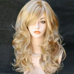 Goldene Blonde Lange Gewellte Cosplay Perücke für Damen - Volles Haar mit Pony