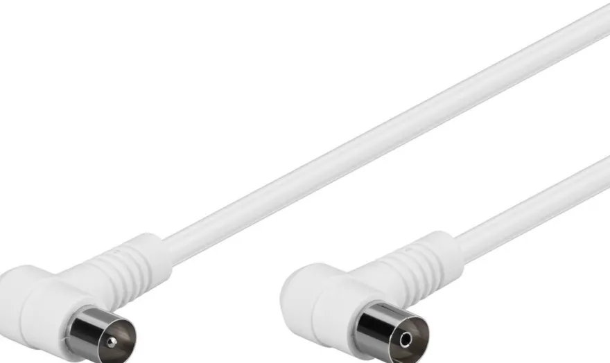 Goobay Gewinkeltes Antennenkabel (80 dB), 2x geschirmt, 3.5 m, Weiß - Koax-Stecker