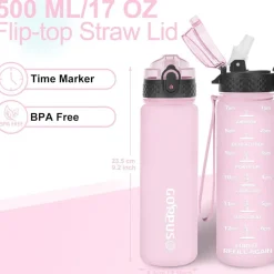 GOPPUS Kinder Trinkflasche 500ml mit Strohhalm, Zeitmarkierungen, BPA-frei