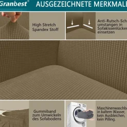 Granbest High Stretch Sofabezug Khakigrün 1-Sitzer - Moderner Jacquard
