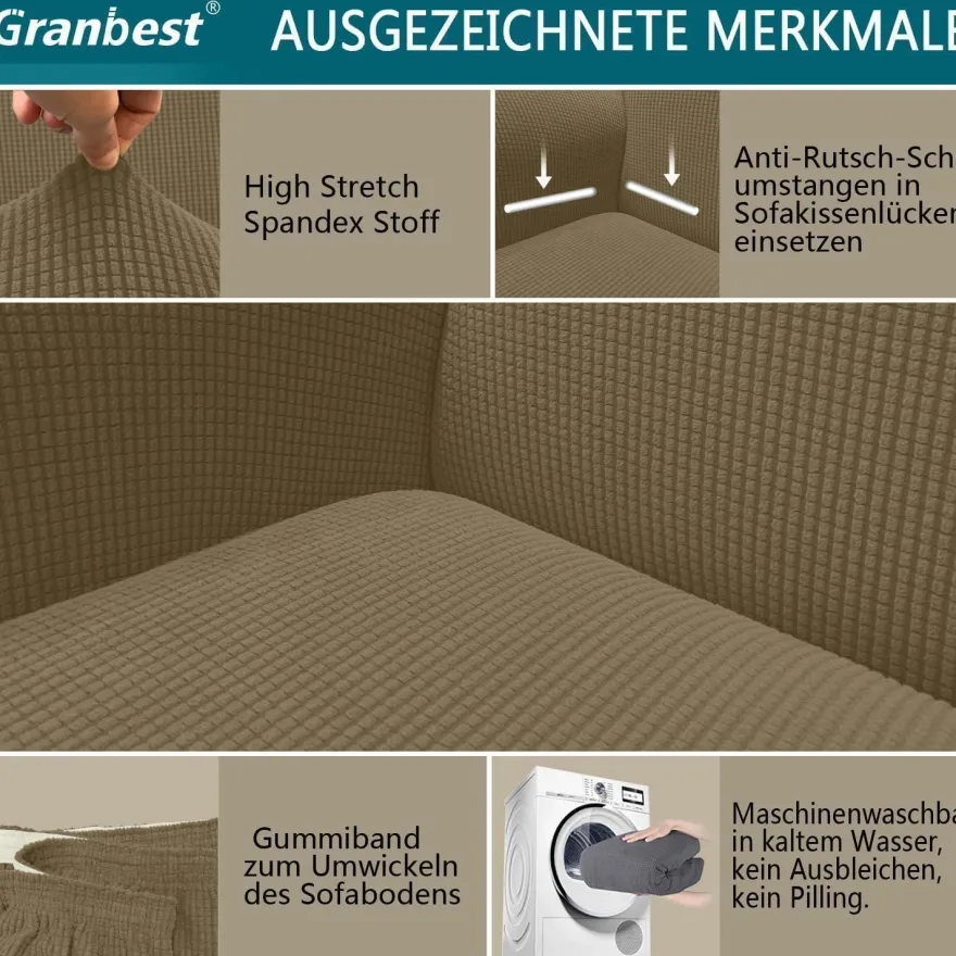 Granbest High Stretch Sofabezug Khakigrün 1-Sitzer - Moderner Jacquard