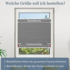 Grandekor Verdunklungsplissee Wabenplissee ohne Bohren Weiß-Dunkelgrau 70x100cm