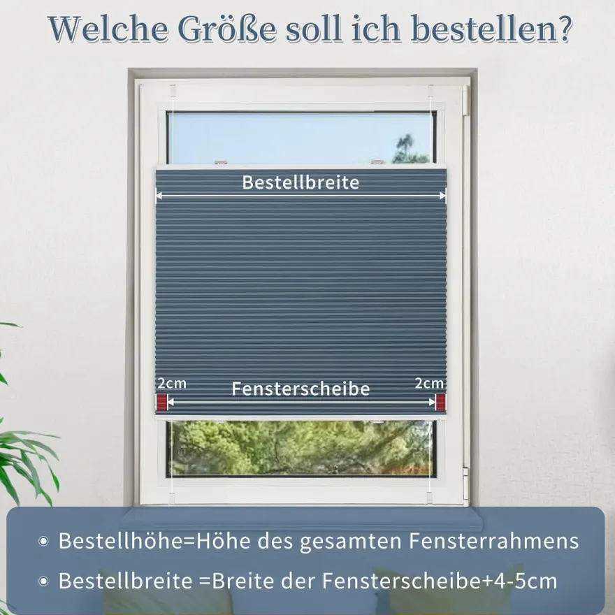 Grandekor Verdunklungsplissee Wabenplissee ohne Bohren Klemmfix Weiß-Blau