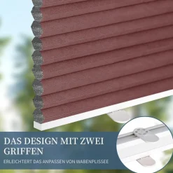 Grandekor Verdunklungsplissee Wabenplissee ohne Bohren Klemmfix Weiß-Weinrot
