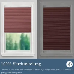 Grandekor Verdunklungsplissee Wabenplissee ohne Bohren Klemmfix Weiß-Weinrot