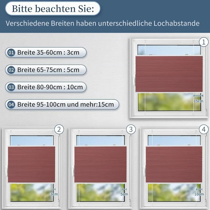 Grandekor Verdunklungsplissee Wabenplissee ohne Bohren Klemmfix Weiß-Weinrot