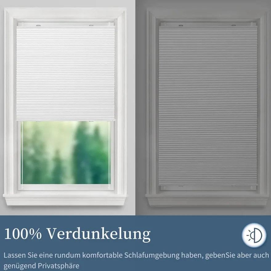 Grandekor Verdunklungsplissee Wabenplissee Klemmfix ohne Bohren Weiß-Weiß