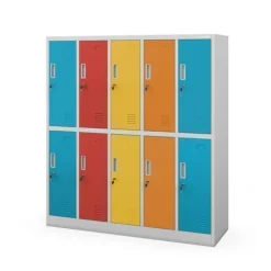 Grau-bunter Arbeitsschutz-Schulspind: 10-Fächer-Modell, 1360 x 1500 x 450 mm