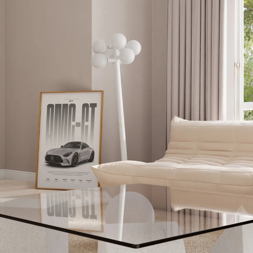 Grauer Sportwagen Poster · Geschenkidee · Luxus Coupé Wandbild · Deko Print o