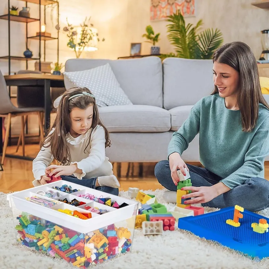 Greentainer Aufbewahrungsbox Spielzeug mit Deckel & Abnehmbares Tablett