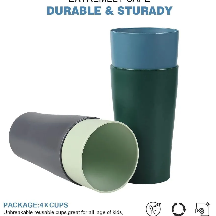 Greentainer 4er Becher Set 400ml aus PP, Unzerbrechlich, Wiederverwendbar