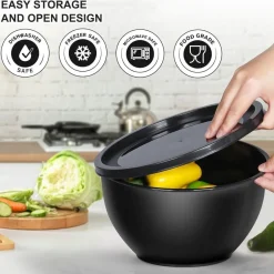 Greentainer 10-teiliges Salatschüssel Set mit Deckel aus Kunststoff, stapelbare