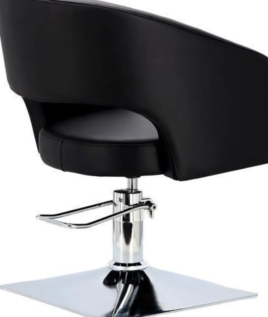 Greta Friseurstuhl mit Chromfußstütze, ergonomisch & stilvoll, schwarz