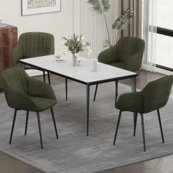 Grüne Esszimmerstühle 2er Set Armlehne Polsterstuhl Metallbeine