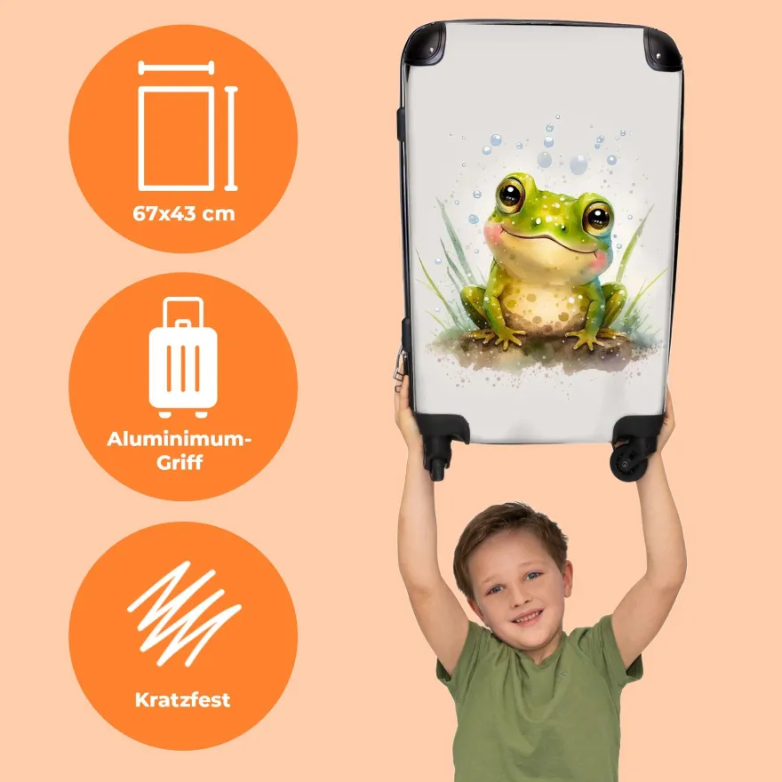 Großer Koffer - 90 Liter - Frosch - Grün - Aquarell - Tiere - Trolley - Reisekoffer
