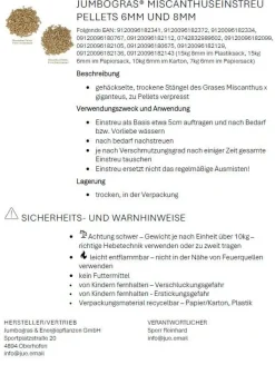 Großtier-Einstreu-Pellets 8mm aus Miscanthus 2 x 15kg Sack