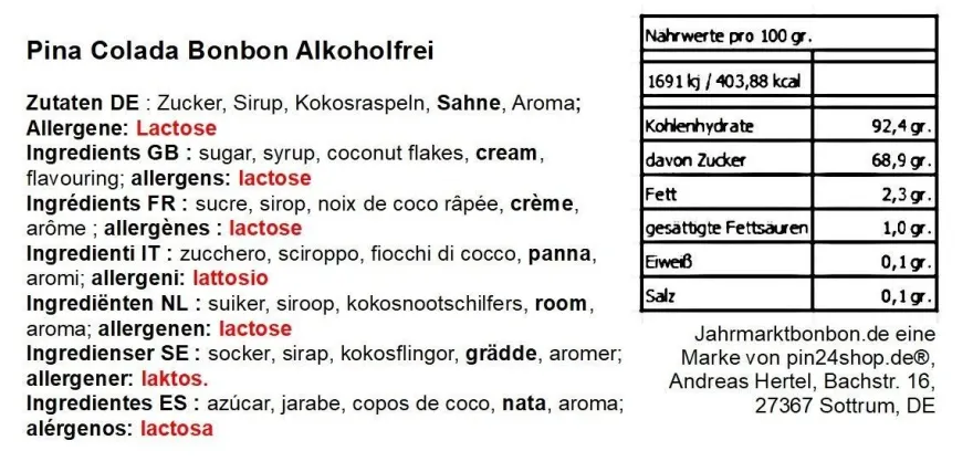 250 gr. Pina Colada Cocktail Bonbon von Jahrmarktbonbon
