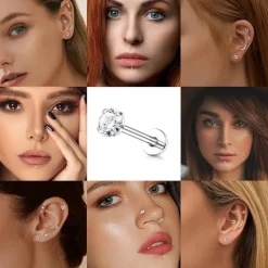 16G Tragus Helix Ohrringe Set Chirurgenstahl CZ Herz Stern Mond Blatt 12er