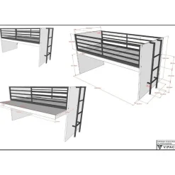 Halbhochbett 90x200 Keelia Eiche mit Kommoden und Regal