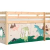 Halbhohes Bett Pino mit Textilset Tiere Kiefer Natur lackiert