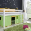Halbhohes Einzelbett Alex Buche massiv 90x200 cm Weiß lackiert mit Stoff-Set