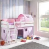 Halbhohes Einzelbett Mischelle Buche massiv Weiß lackiert 90x200 mit Textilset