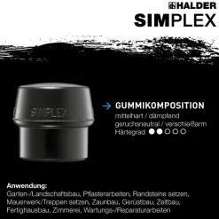 HALDER Simplex Schonhammer Ø 80 mm Gummi / Nylon mit extra kurzem Stiel und Termpe