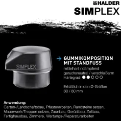 HALDER Simplex Vorschlaghammer Ø 60 mm Gummi mit Standfuß und Termpergussgehäuse
