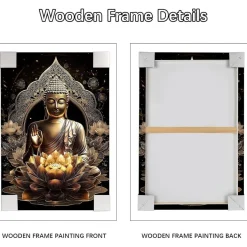 Halflemart Bronze Buddha Statue Leinwand Bild mit Rahmen, Lotusblumen Zen Spa