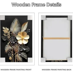 Halflemart 3D Schwarzgold Blumen Leinwandbild mit Rahmen, Tropische