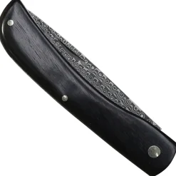 Haller Damast, Damast Taschenmesser mit Ebenholz Griff Nagelrille Klappmesser