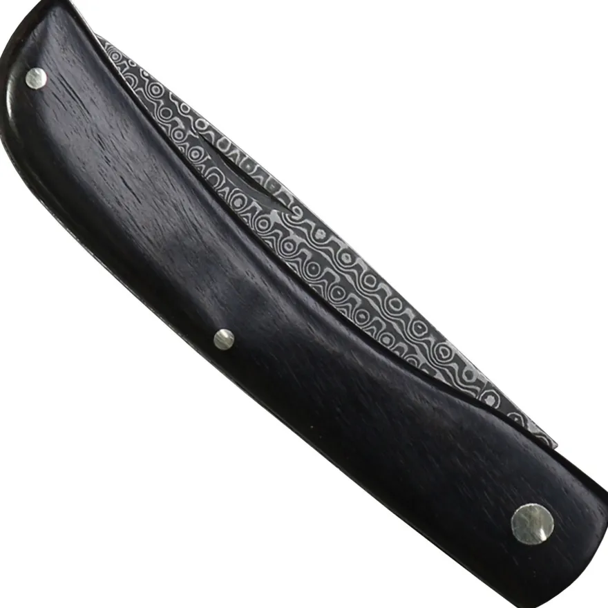 Haller Damast, Damast Taschenmesser mit Ebenholz Griff Nagelrille Klappmesser