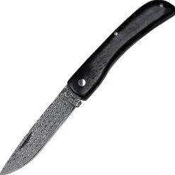 Haller Damast, Damast Taschenmesser mit Ebenholz Griff Nagelrille Klappmesser