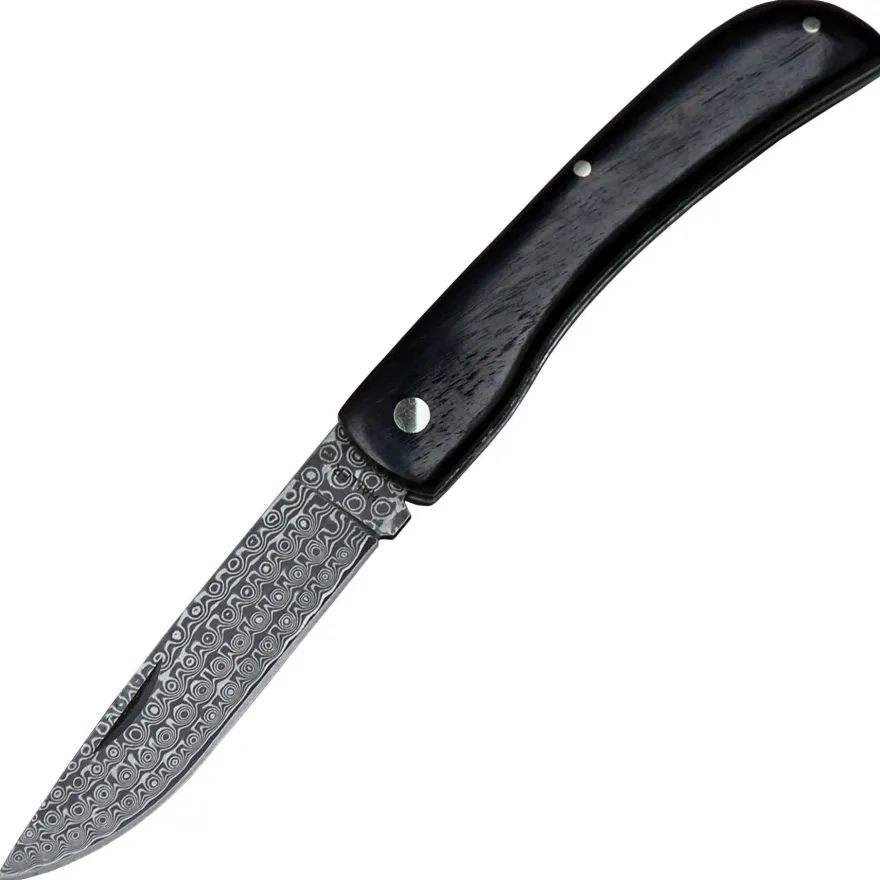 Haller Damast, Damast Taschenmesser mit Ebenholz Griff Nagelrille Klappmesser