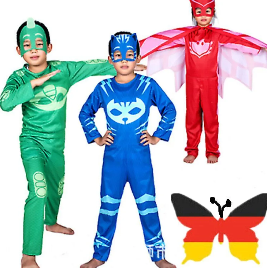 Halloween Kinder Cosplay PJ Masks Kostume Eulette, Catboy oder Gecko Overalls