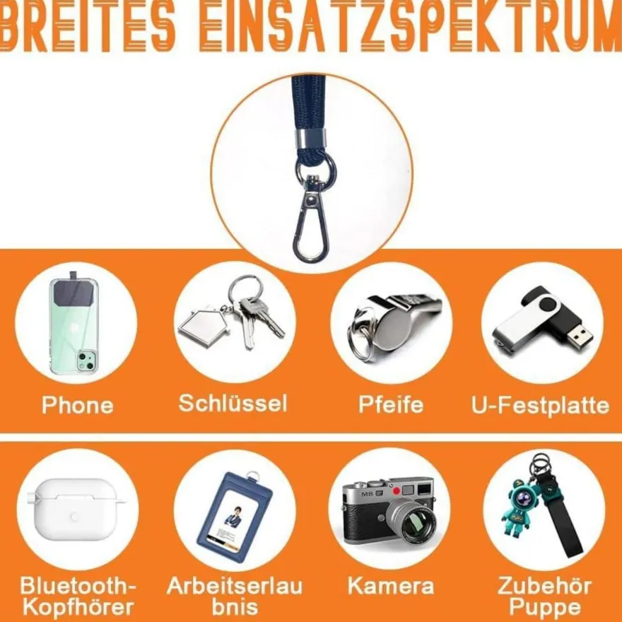 Handykette Universal zum Umhängen für jedes Handy schwarz + himmelblau