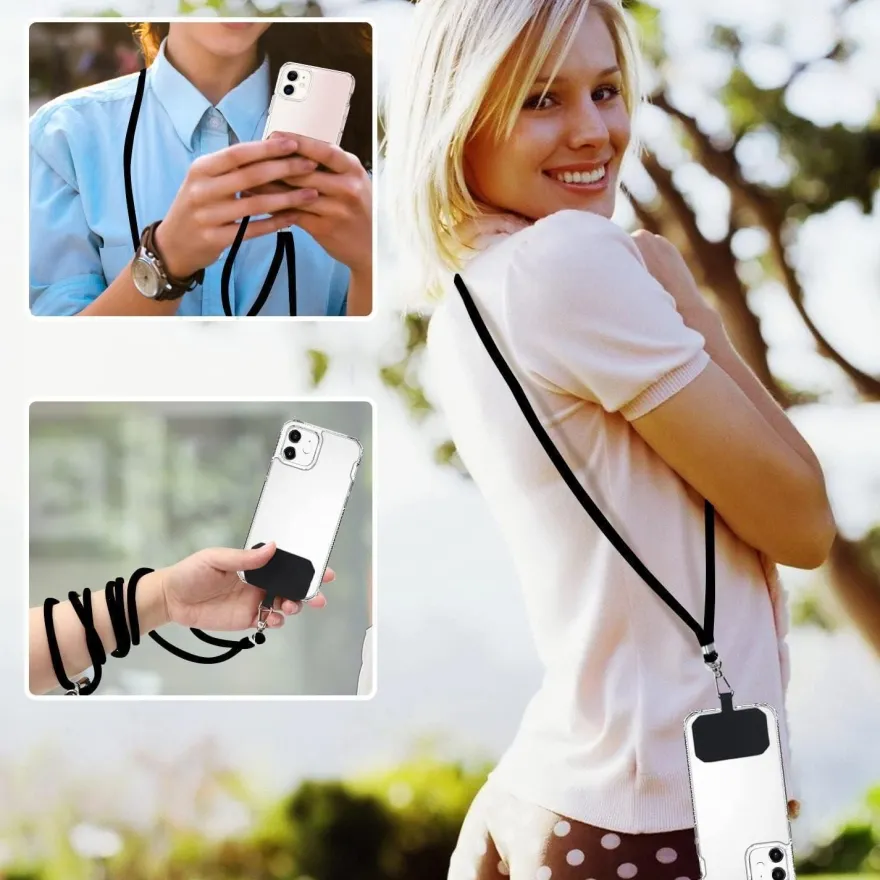 Handykette Universal zum Umhängen für jedes Handy schwarz + himmelblau