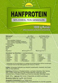 Hanfprotein Pulver 3 kg 50% Eiweiß, deutsche Landwirtschaft, Magnesium, Bonemis®
