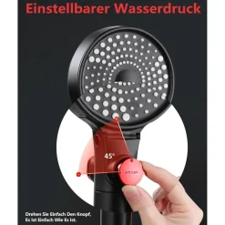HAPPUP Duschkopf mit Filter, Wassersparend 4.5l/min, 3 Strahlarten