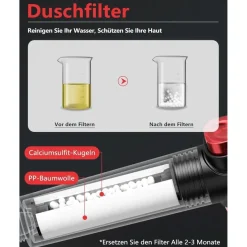 HAPPUP Duschkopf mit Filter, Wassersparend 4.5l/min, 3 Strahlarten