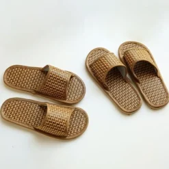 Hausschuhe Bambusleinen Flache Schuhe Flip-Flops Freizeit Indoor Offene Zehen