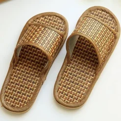 Hausschuhe Bambusleinen Flache Schuhe Flip-Flops Freizeit Indoor Offene Zehen