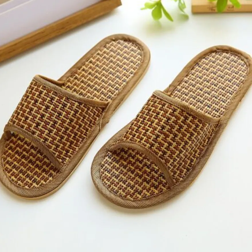 Hausschuhe Bambusleinen Flache Schuhe Flip-Flops Freizeit Indoor Offene Zehen
