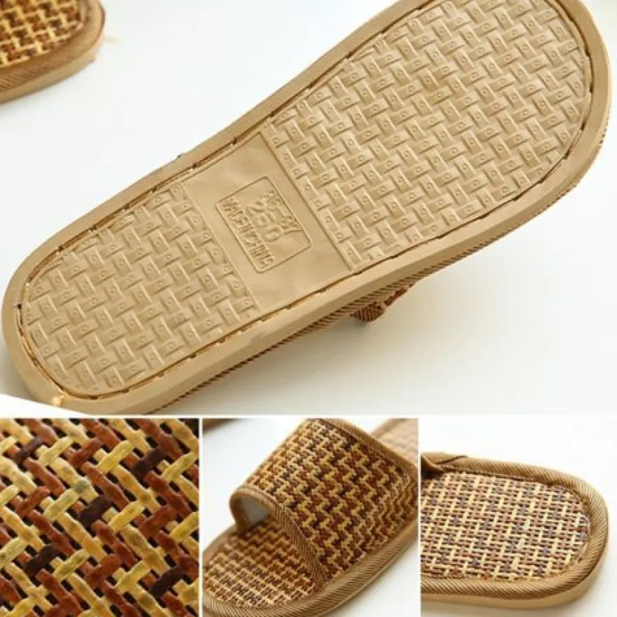 Hausschuhe Bambusleinen Flache Schuhe Flip-Flops Freizeit Indoor Offene Zehen