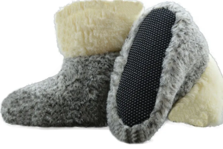Hausschuhe Hüttenschuhe Lammfell 100% Schafwolle Schaffell Pantoffeln Grau 35-48