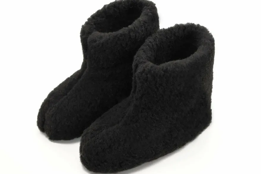 Hausschuhe Hüttenschuhe Lammfell Schafwolle Schaffell Wildleder Schwarz Gr.36-47