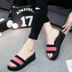 Hausschuhe Slope Heel atmungsaktiv Freizeitschuhe Flip-Flops hochhackig