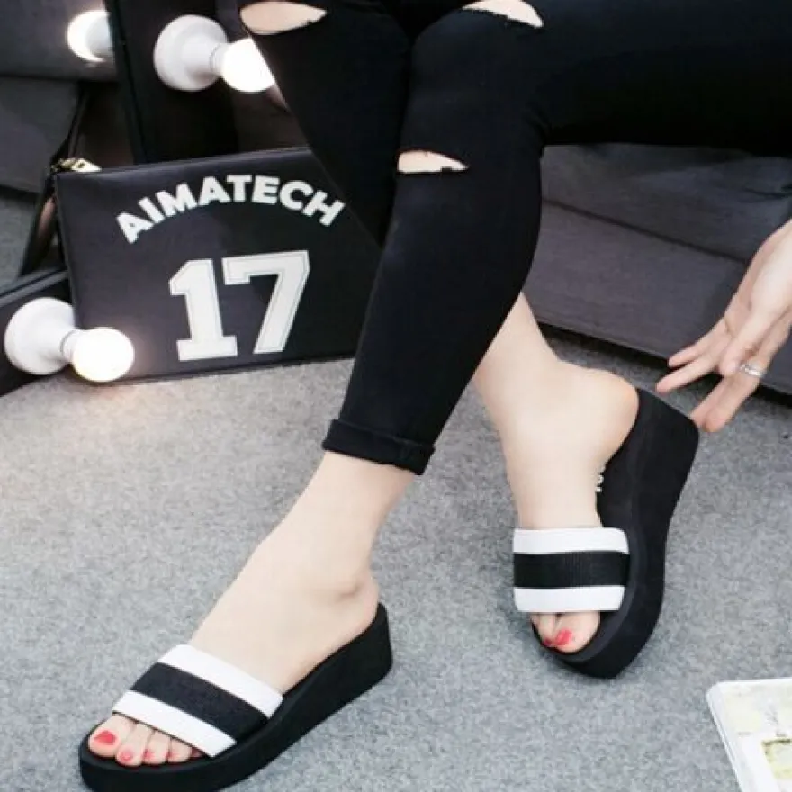 Hausschuhe Slope Heel atmungsaktiv Freizeitschuhe Flip-Flops hochhackig